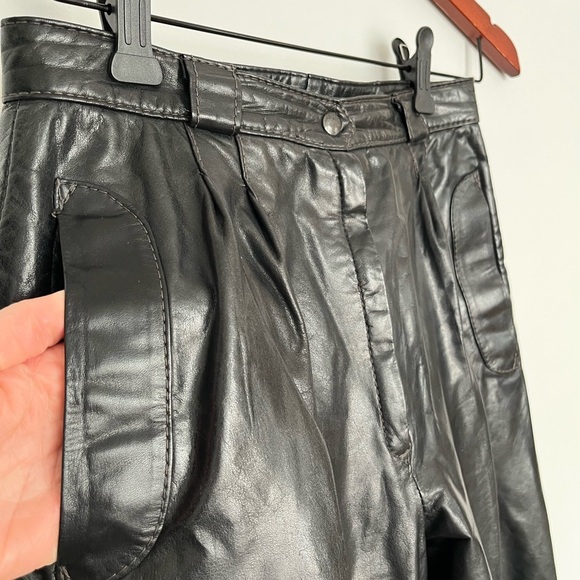 Vintage Montreal Leather Black High-Waist Moto Pants Real Leather Size Small - Picture 4 of 11